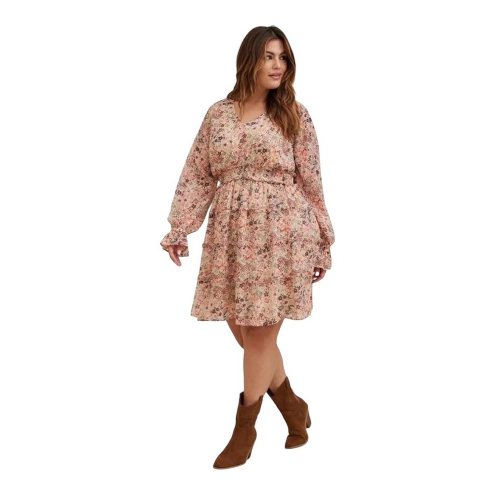 Torrid Pink and Orange Long Sleeve Sundress with Tie Front